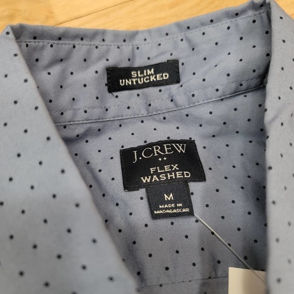 New J.Crew Factory Slim Untucked Flex Washed Dotted Blue Black Button Down - Picture 4 of 9
